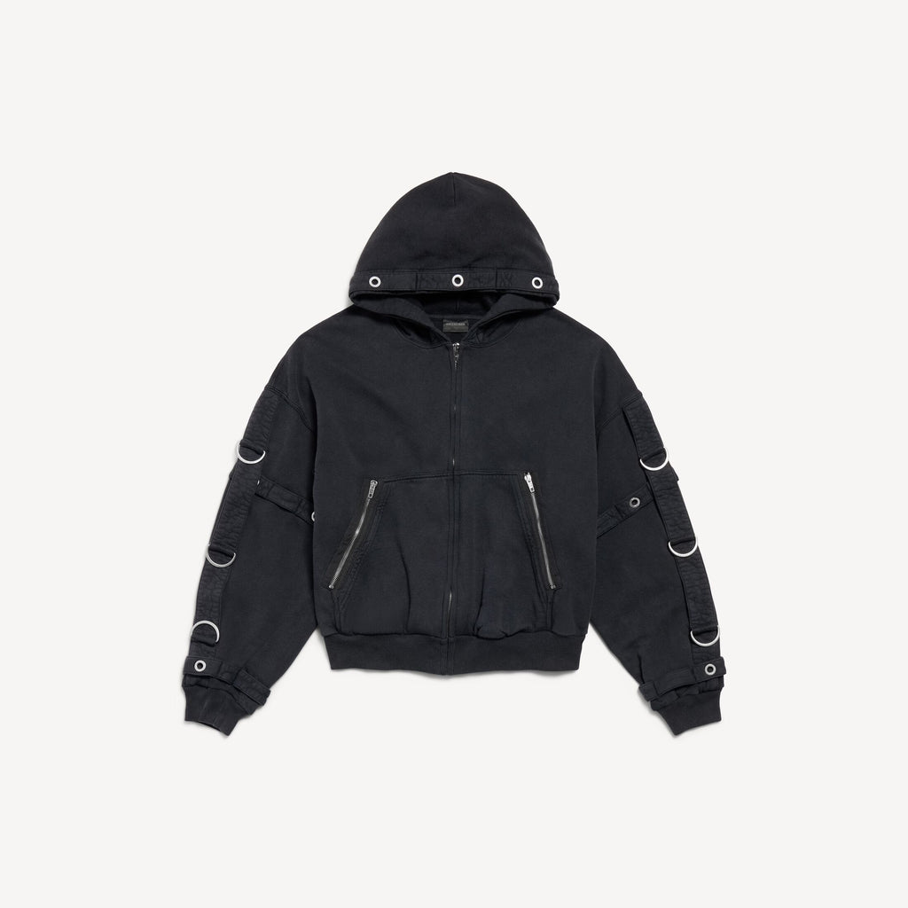 Cargo Zip-up Hoodie in Faded Black