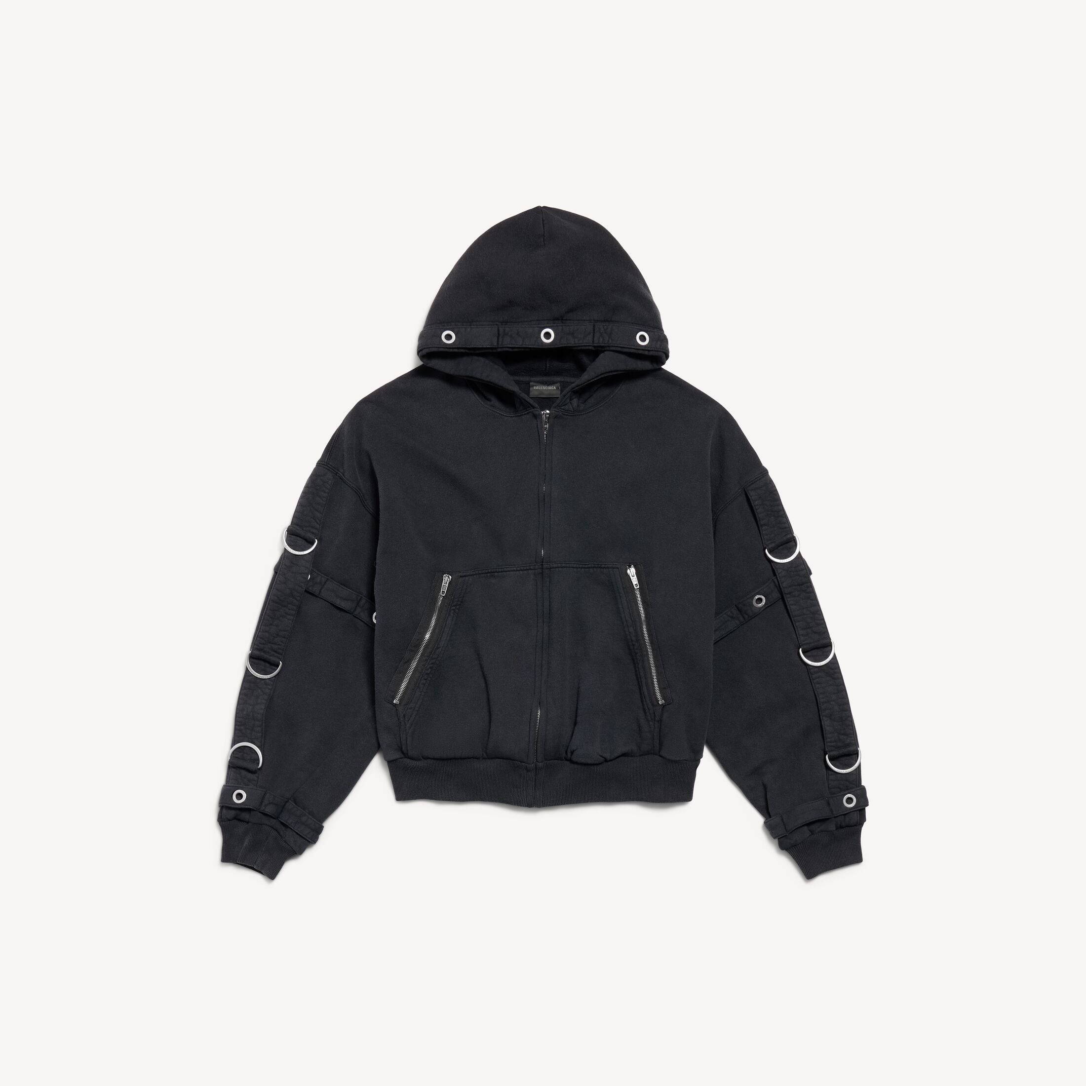 Cargo Zip-up Hoodie in Faded Black