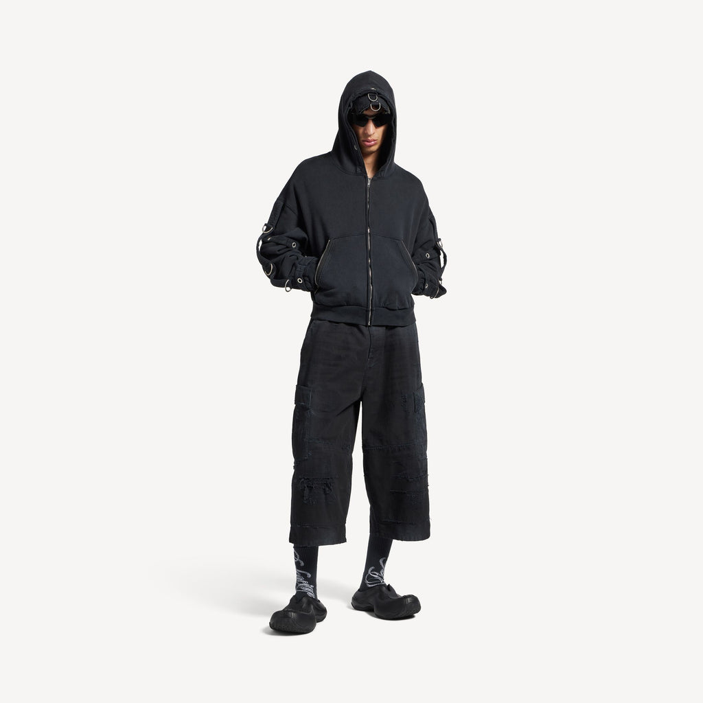 Cargo Zip-up Hoodie in Faded Black