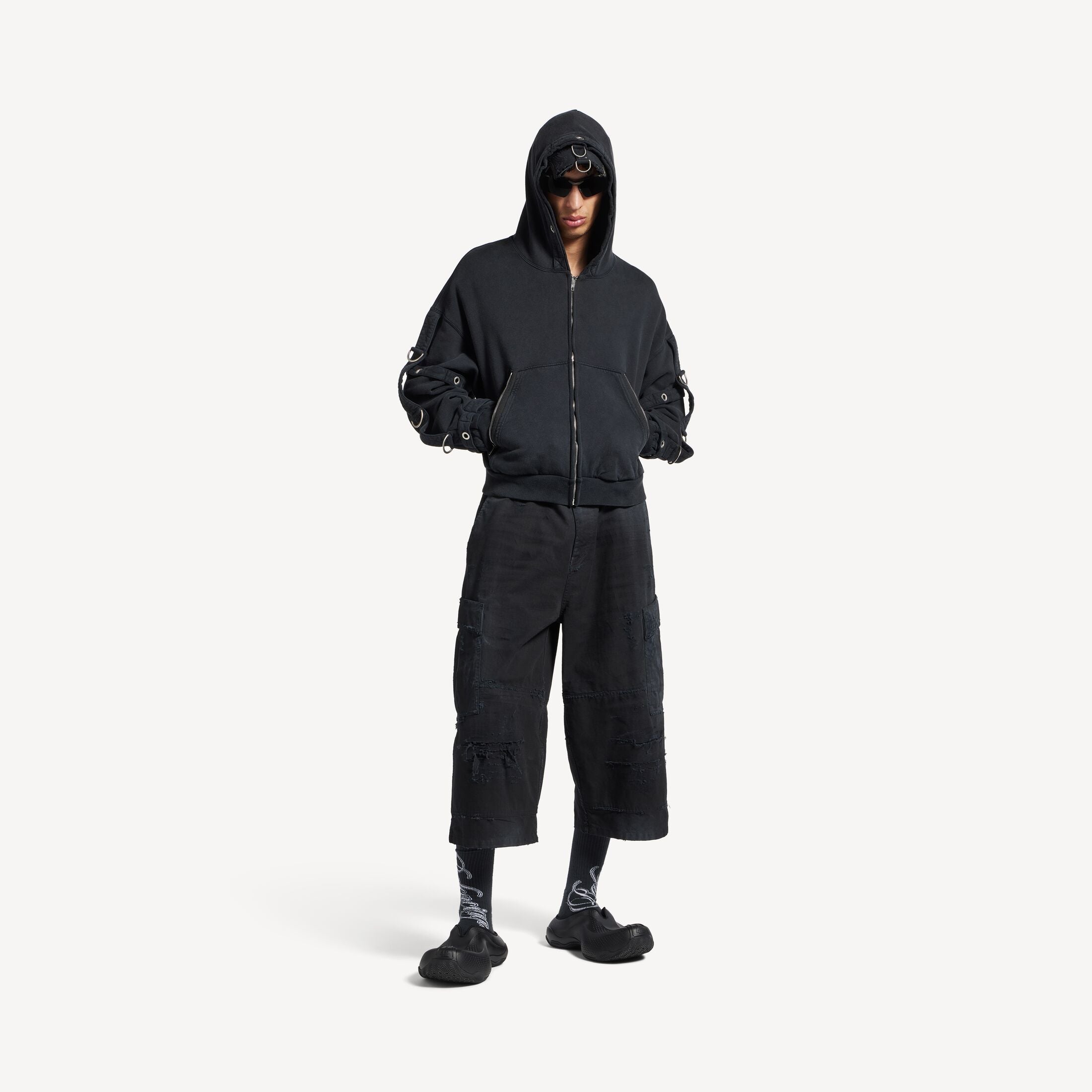 Cargo Zip-up Hoodie in Faded Black