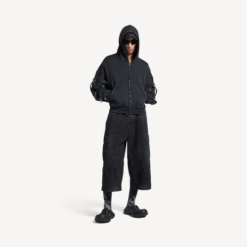 Cargo Zip-up Hoodie in Faded Black