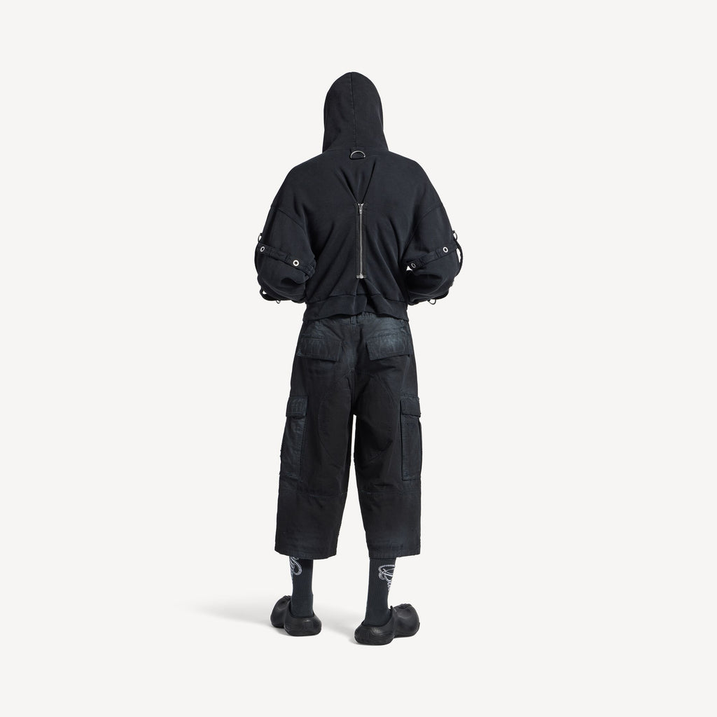 Cargo Zip-up Hoodie in Faded Black