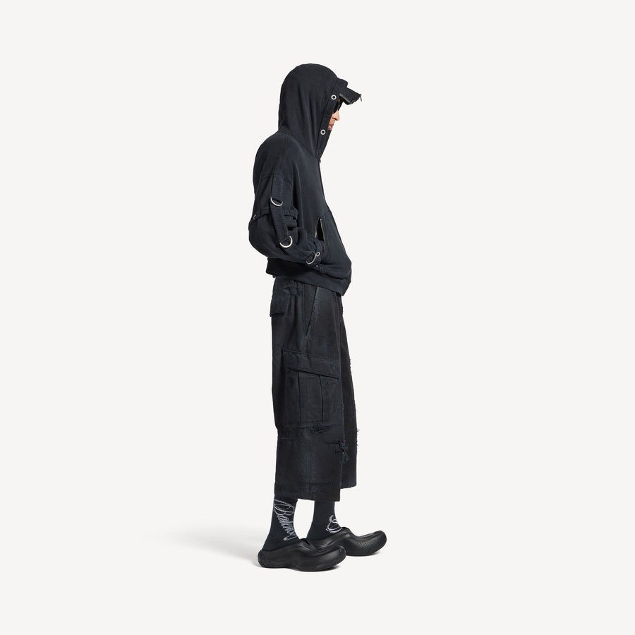 Cargo Zip-up Hoodie in Faded Black