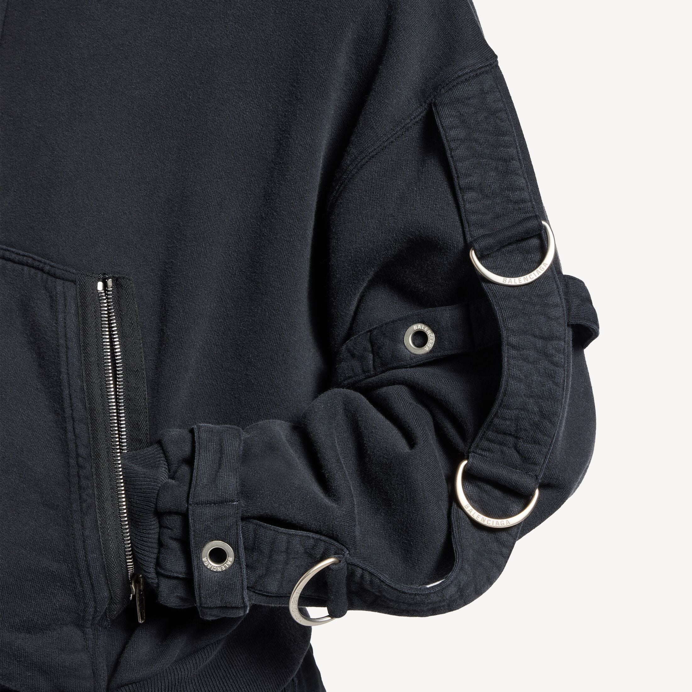 Cargo Zip-up Hoodie in Faded Black