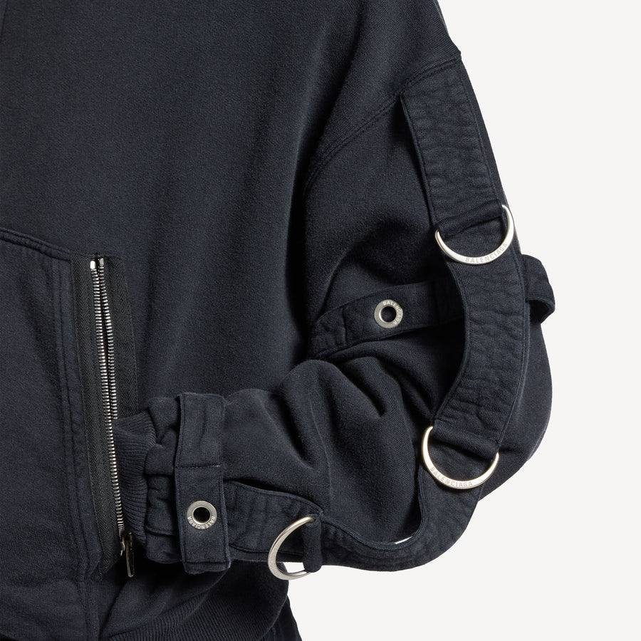 Cargo Zip-up Hoodie in Faded Black